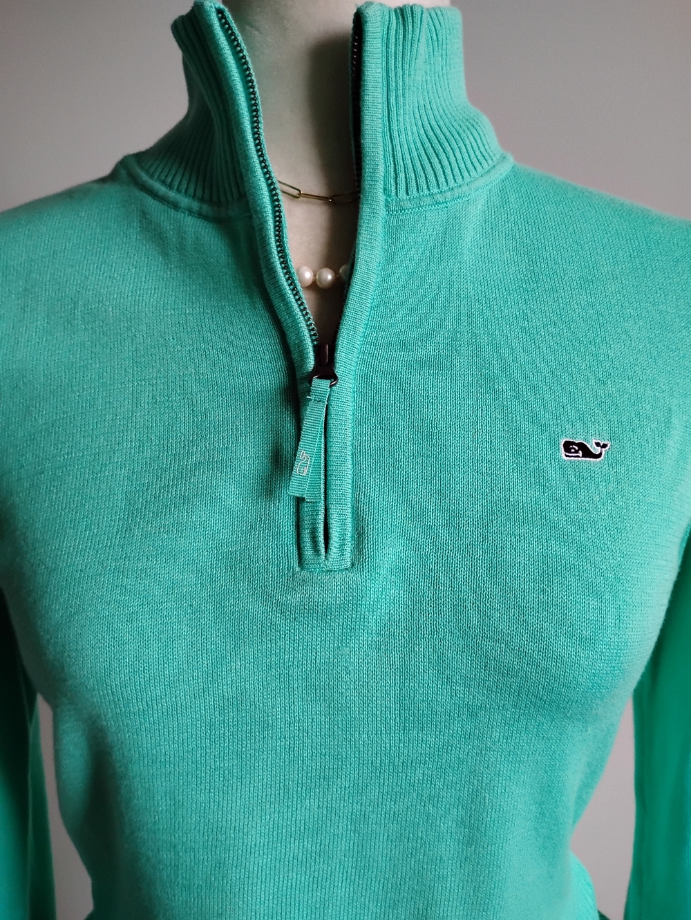 Vineyard Vines Cotton 1/4 Zip Sweater Turquoise Seafood Preppy Coastal Size Sm - Picture 5 of 11